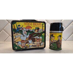 Vintage 1960s Yogi Bear & Friends Metal Lunchbox With Thermos